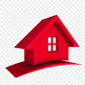 3D Red House Logo Icon Transparent Background