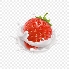 HD Strawberry Fruit With Milk Splash Drops PNG