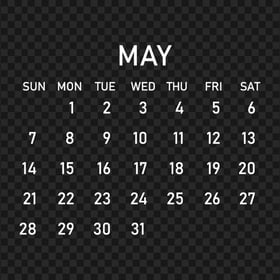 2023 May White Calendar PNG