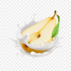 HD Pear Fruit With Milk Splash Drops PNG