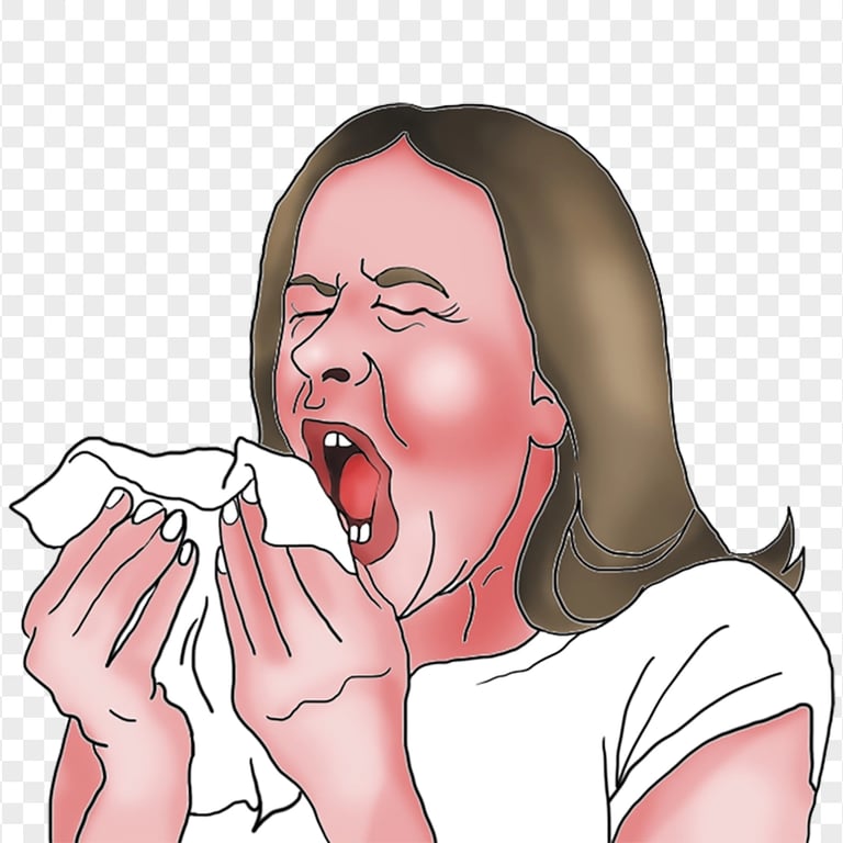 Animated Female Sick Flu Sneezing Napkin Cartoon