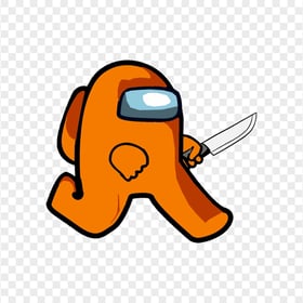 HD Orange Among Us Character Walking Holding Knife PNG