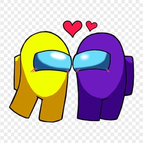 HD Among Us Yellow Love Purple Characters Valentines Day PNG