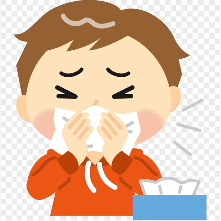 Sick Child Flu Clean His Nose With Napkin Clipart