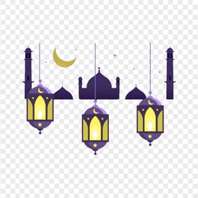 Ramadan Lantern Moon Mosque Purple Illustration