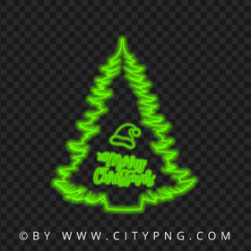 HD Merry Christmas Tree & Santa Hat Green Neon Style PNG