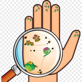 Hand Virus Bacteria Germs Cartoon Magnifying