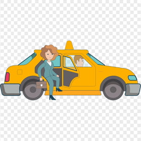 Vector Cartoon Woman Getting Taxi Cab Image PNG