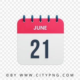 June 21th Date Red & White Calendar Icon HD Transparent PNG