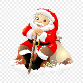Cartoon Santa Claus Sitting Beside His Bag FREE PNG