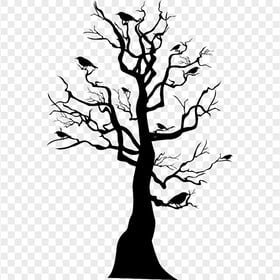 Black Halloween Tree Silhouette With Birds PNG IMG