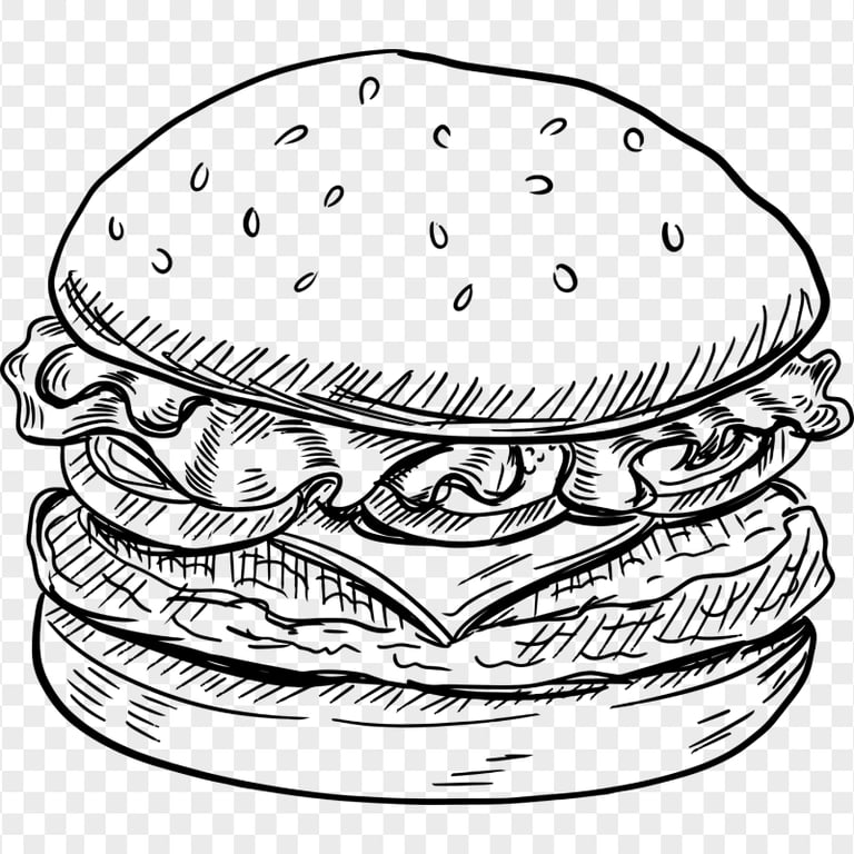 Black Fast Food Hamburger Sketch PNG Image