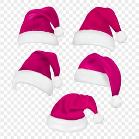 HD Set Of Real Santa Christmas Pink Hats PNG