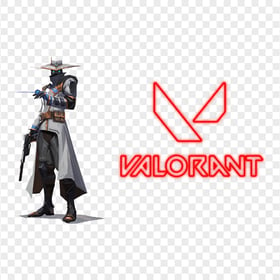 HD Cypher Valorant Agent Character With Red Neon Logo PNG