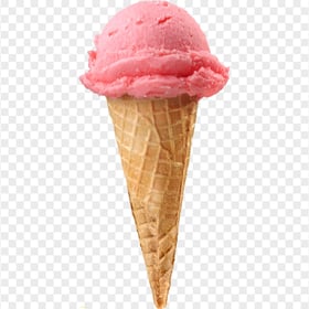 Strawberry Ice Cream On Cone Pink Scoop PNG Image