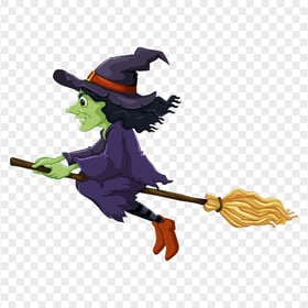 HD Cartoon Halloween Witch Flying On A Broom PNG