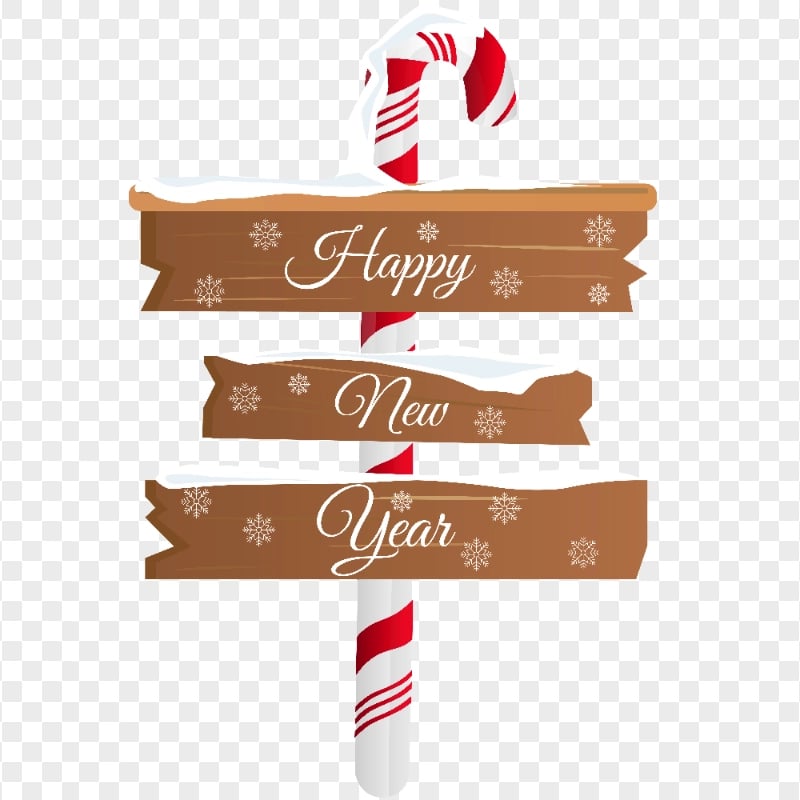 Snowy Happy New Year Wooden Sign Illustration