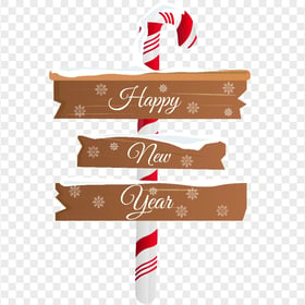 Snowy Happy New Year Wooden Sign Illustration