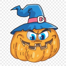 Evil Face Of Cartoon Pumpkin With Witch Hat