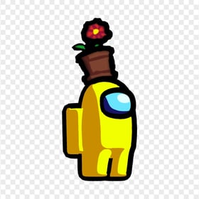 HD Yellow Among Us Crewmate Character With Flower Pot Hat PNG