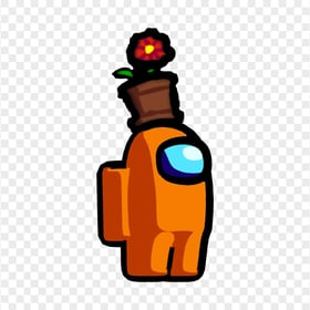 HD Orange Among Us Crewmate Character With Flower Pot Hat PNG