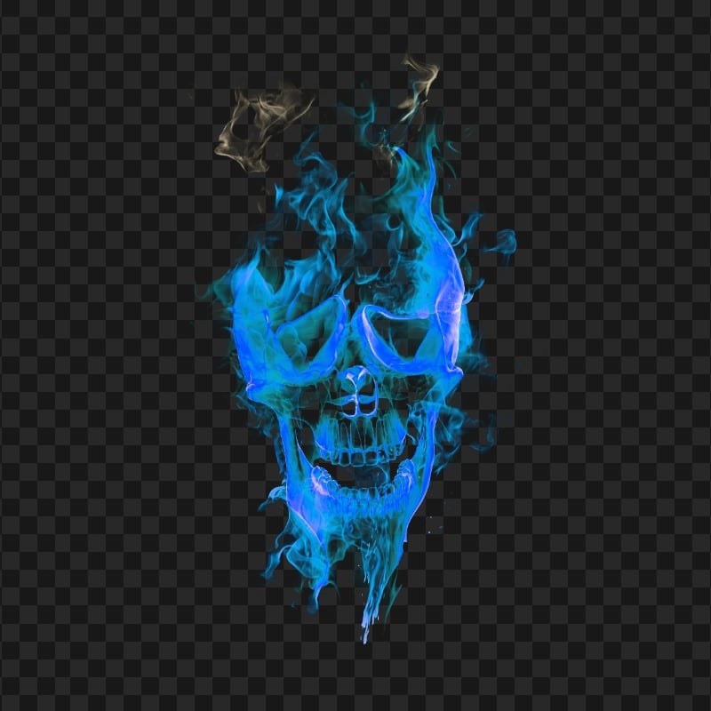 HD Skull Blue Fire With Smoke Transparent PNG
