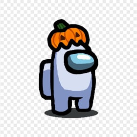 HD White Among Us Character With Pumpkin Hat Halloween PNG