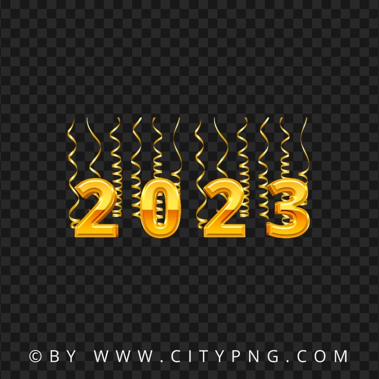 2023 Number With Gold Confetti Streamer HD PNG