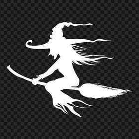 HD Halloween White Witch Silhouette Flying On A Broom PNG
