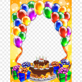 HD Vertical Happy Birthday Poster Picture Frame Balloons & Cake PNG