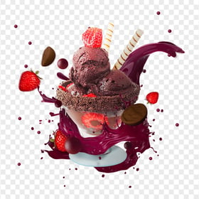 Chocolate Ice Cream Glass Bowl Splash PNG Image