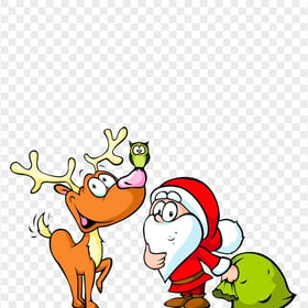 Christmas Cartoon Reindeer With Santa Claus PNG