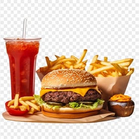 HD PNG Hamburger Meal with Soda and French Fries
