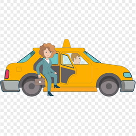 Vector Cartoon Woman Getting Taxi Cab Image PNG