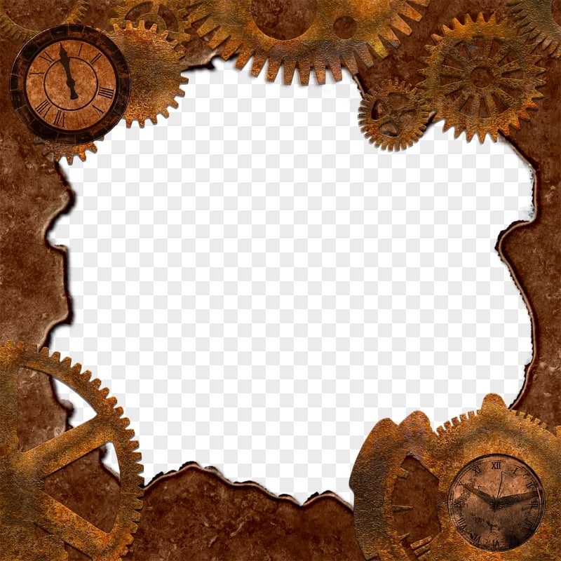 HD Rusty Grunge Metal Gears Frame PNG