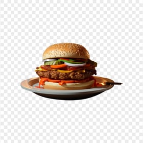 Realistic Veggie Burger on a Dish HD Transparent PNG