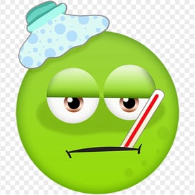Green Emoji Has Fever With Thermometer In Mouth