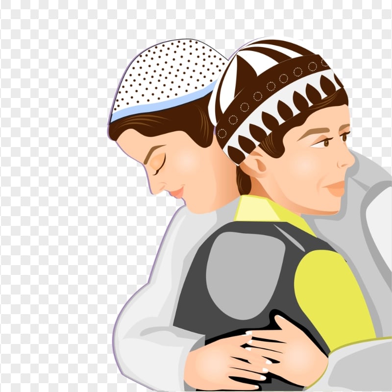 Muslim Father And Son Greeting Eid Mubarak Cartoon