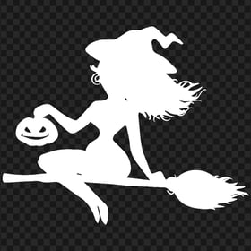 HD Beautiful Halloween Witch Flying On A Broom White Silhouette PNG