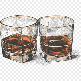 HD Two Whisky Wine Shot Glasses Drawing Sketch PNG