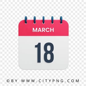 18th March Day Date Calendar Icon HD Transparent Background