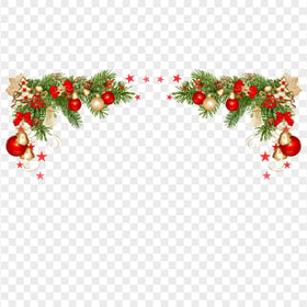 Christmas Baubles Pine Branches Top Border PNG