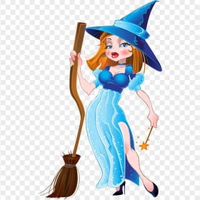 HD Cartoon Beautiful Halloween Witch Hold Broom Illustration PNG