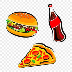 Cartoon Clipart Fast Food Items Burger Coke Pizza