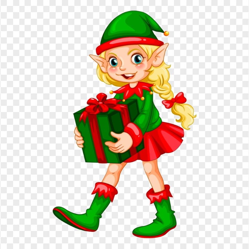 Cartoon Girl Walking Holding A Christmas Gift HD PNG