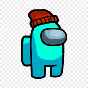 HD Cyan Among Us Crewmate Character With Red Beanie Hat PNG
