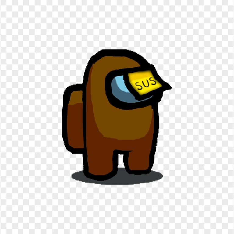 HD Among Us Brown Crewmate Character With Sus Sticky Note Hat PNG