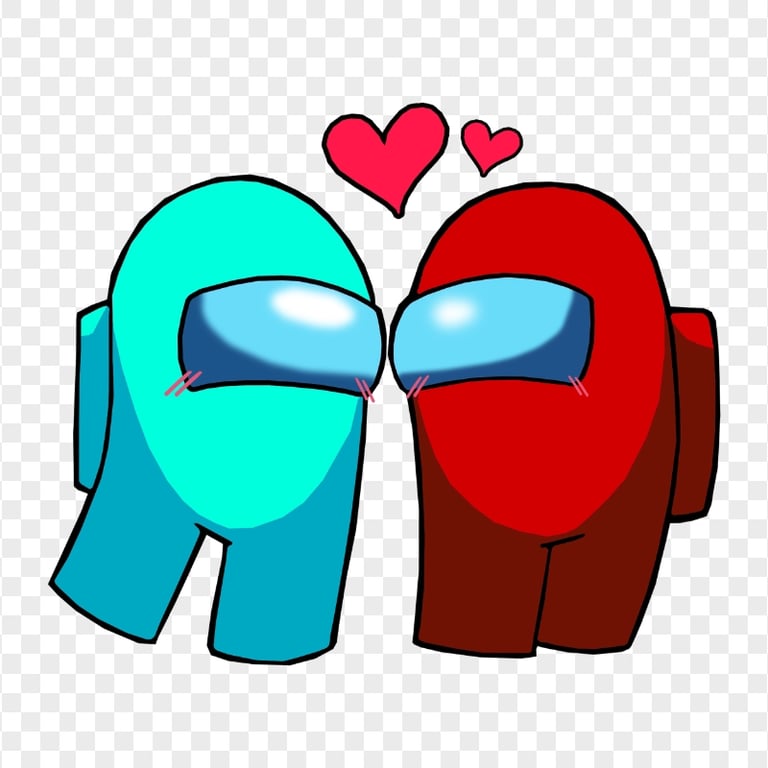 HD Among Us Cyan Love Red Characters Valentines Day PNG