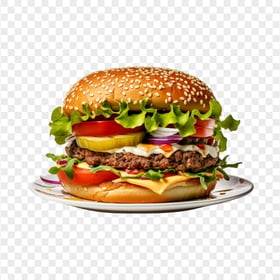 HD PNG Flavorful Cheeseburger with Lettuce on Dish
