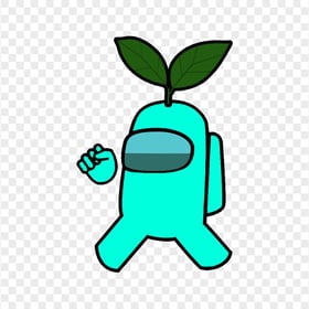 HD Cyan Light Blue Among Us Crewmate Character With Leaf PNG